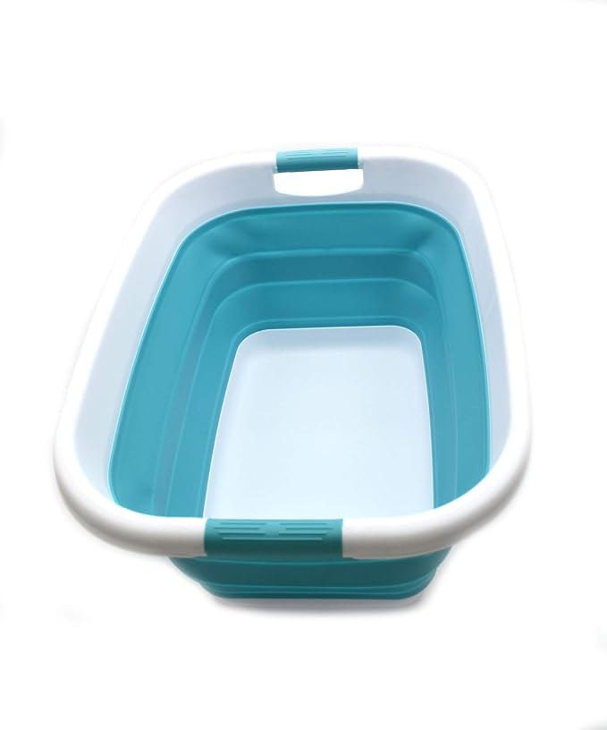 SAMMART 31L (8.1 gallon) Collapsible Plastic Laundry Basket-Foldable Pop Up Storage Container-Portable Washing Tub-Space Saving Hamper/Basket, Water capacity: 23L (6 gallon) (1, Bright Blue) - Image 3