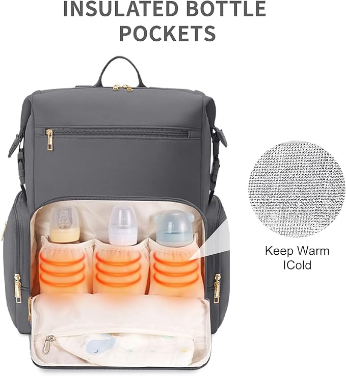 CEI-CEI Neoprene Diaper Bag Backpack with Insulated Pockets, Large Newborn Baby Maternity Bags Travel Tote with Changing Pad - Image 2