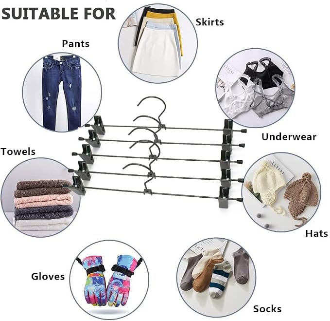 30 Pack Black Grey Metal Wire Pants Trousers Hangers for Pants Skirts Trousers with Clips - 13.8inch Heavy Duty Durable Clothes Hangers Organizer Space Saving 2 Adjustable Non Slip Clips - Image 7
