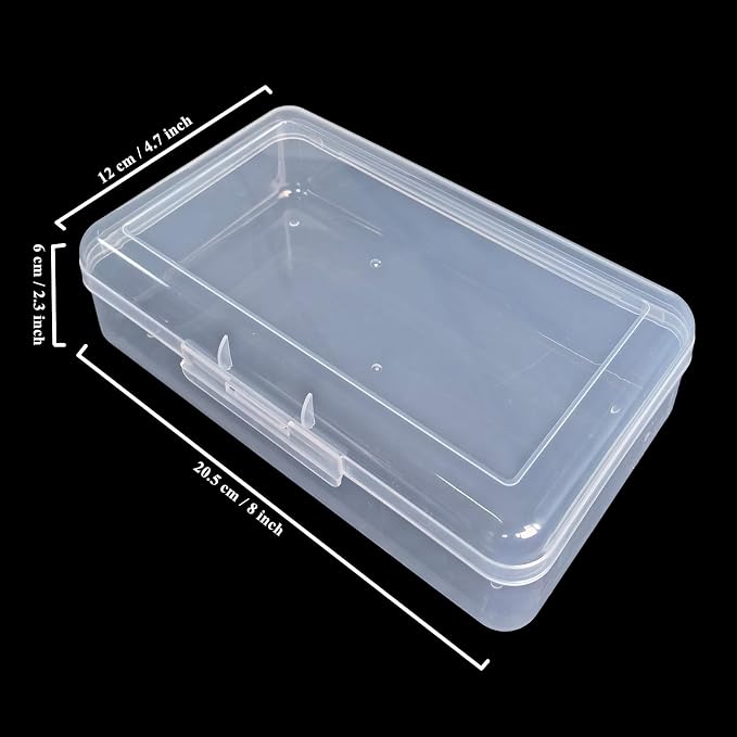 4 Pack Rectangular Clear Plastic Storage Containers, 8x4.7x2.3 inch | Hinged Lid, For Beads and Small Craft Items - Image 2