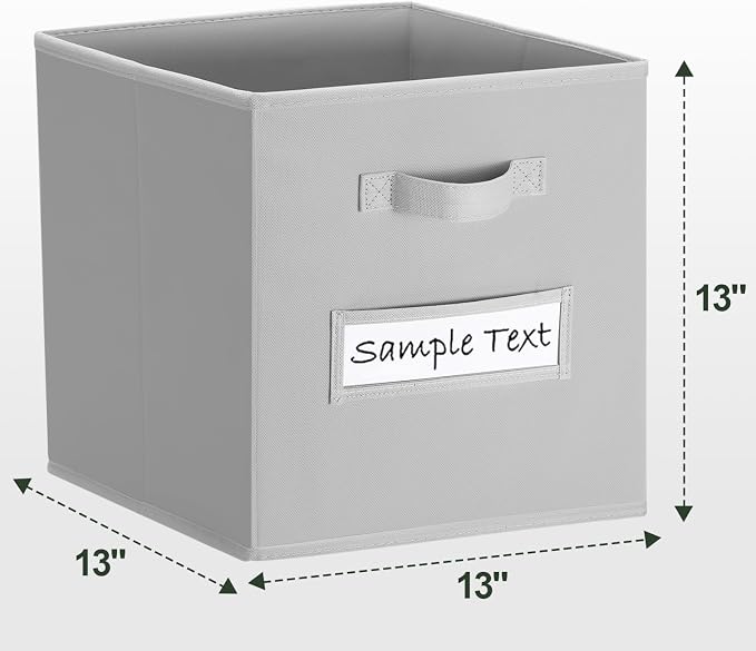 13x13 storage cube bins (Set of 10) Foldable Fabric storage cubes with 10 Labels Window Cards & a Pen,13 inch cube storage bins,Closet Organizers for Shelves,Cubby Organizer Boxes,Light Gray - Image 2