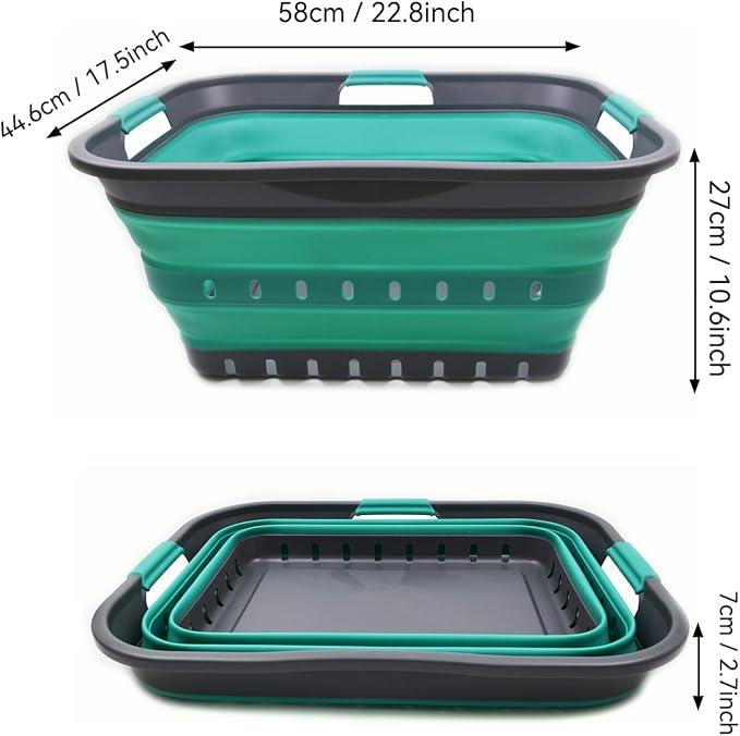 SAMMART 42L (11 gallon) Collapsible Plastic Laundry Basket - Foldable Pop Up Storage Container/Organizer - Portable Basket - Space Saving Hamper/Basket (2, Grey/Turquoise Blue) - Image 3