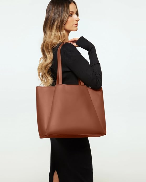 Work Tote Bags for Women 15.6 Inch Laptop with Zip Compartments | Vegan Leather Strcutured Professional Briefcase for Office, Meeting, Business with Padded Sleeve for Computer, water bottle - Image 2