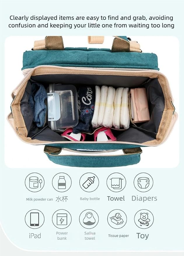 New foldable bed diaper backpack, waterproof and wear-resistant, large capacity, for travel, outings and daily use (Dark blue) - Image 4