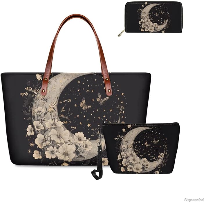 GIFTPUZZ Women Top Handle Bags Handbags with Zipper Leather Wallet Cash Card Phone Holder and Makeup Bag Set 3pcs - Image 4