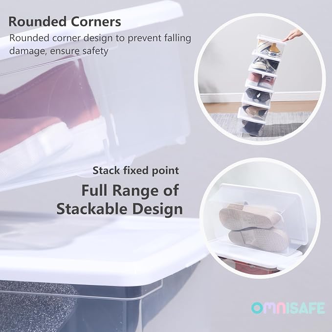 6 Quart Stackable Plastic Storage Shoebox, BPA-Free Nestable Container with Latching Lid to Organize Shoes, See-Through Box for Home and Office, Multi-Purpose Clear Bins (White, 8 Pack) - Image 4