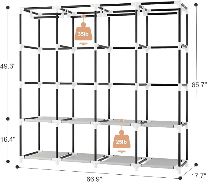 Portable Closet for Hanging Clothes, 67 Inch Wide Portable Wardrobe Closet with Cover, 4 Hanging Rod, Storage Shelves and Side Pockets, Large Free Standing Closet for Bedroom, Printing - Image 3