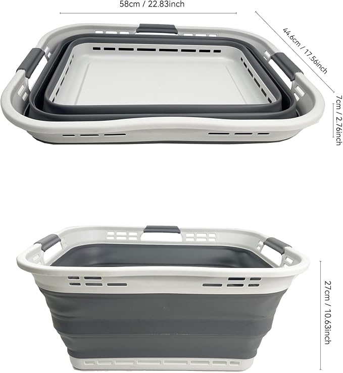 SAMMART 42L (11 Gallon) Set of 2 Collapsible Plastic Storage Basket - Foldable Pop Up Storage Container - Portable Laundry Organizer - Space Saving Hamper (Grey/Steel Grey, 42L (Style A)) - Image 5