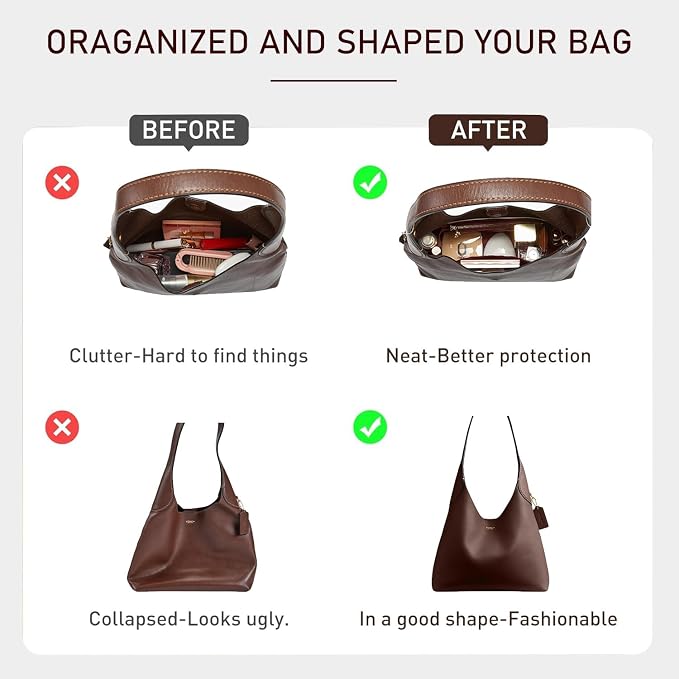 Tyvek Purse Organizer Insert for Coach Brooklyn 39 Shoulder Bag | Lightweight Waterproof Bag Insert, 9 Pockets Storage, Bottle Holder, YKK Zipper Pocket, Tote Handbag Dividers, White Merlot - Image 5