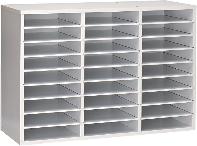 AdirOffice Classroom Mailbox - Wooden Literature Organizer, Construction Paper Storage Organizer, Mail Sorter with Slots, Office Mailboxes with Removable Shelf (27 Slot, White) by AdirOffice