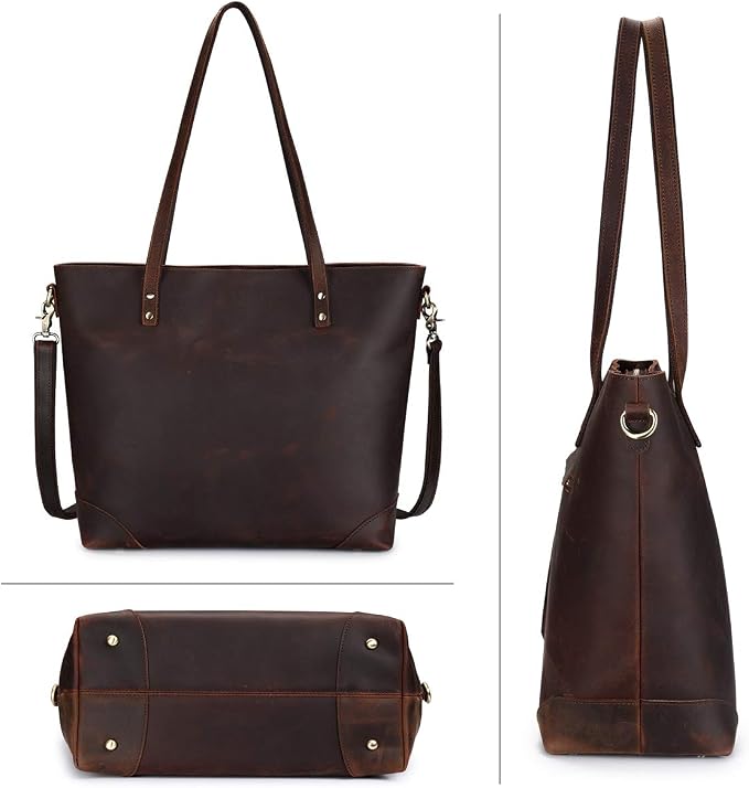S-ZONE Vintage Genuine Leather Shoulder Bag Work Totes for Women Large | Top Grain Leather, Purse Handbag, Fits Laptop Documents, Luggage Sleeve, Multi Pockets, Work Travel Everyday - Image 7