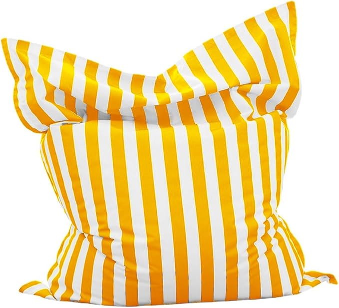 Outdoor Bean Bag Cover for Pool Side (No Filler) Waterproof Beanbag Lounge Chair Sqaure Large Beach Bean Bag Replacement Pouf Oxford Couch Sofa for Adults Swimming Pool Outside (Yellow-Stripe) by SXBCyan