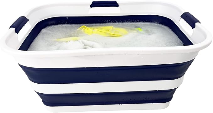 SAMMART 42 (11 Gallons) Collapsible Plastic Laundry Basket, Foldable Pop Up Storage Container/Organizer, Space Saving Hamper, Portable Bin for Dorm Room Bathroom (2, White/Starry Blue) - Image 8