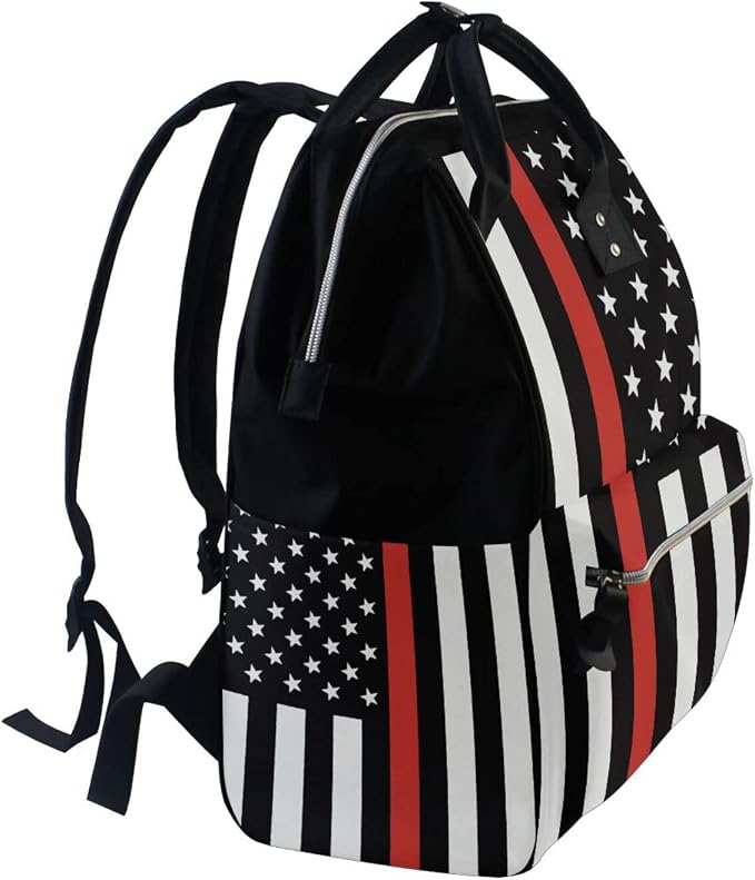Large Capacity Baby Diaper Bag American Honoring Firefighter Flags Durable Multi Function Travel Backpack - Image 3