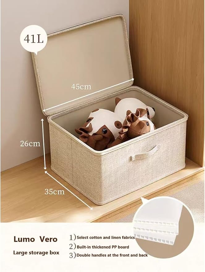 [3 Pack] Beige Cotton Linen Collapsible Storage Bins for Home Organization, Waterproof Fabric Foldable Organizer Boxes, 15.75 x 11.81 x 8.27 Inches, Zippered Flap & Handle (Medium) - Image 2