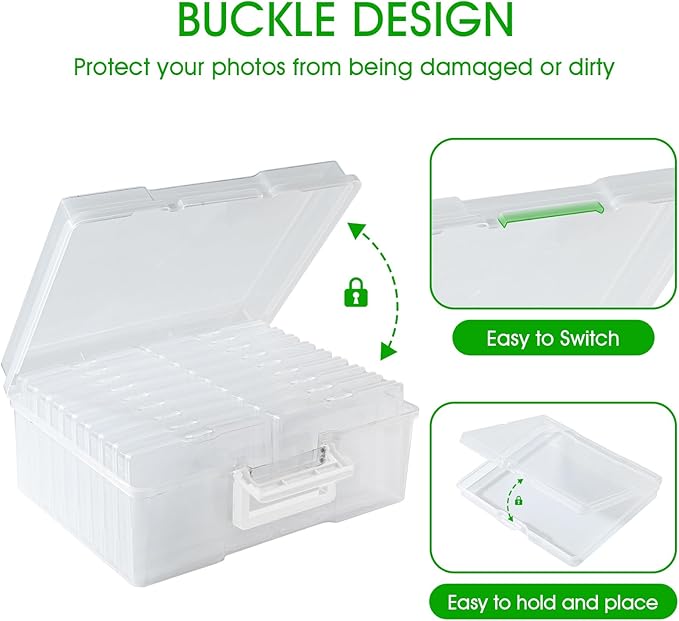 Photo Storage Box 5 x 7 Inches, 18 Inner Extra Large Photo Boxes with Dividers, Clear Acid-Free Photo Storage Container with Handle, Photo Organizer Craft Keeper for Photo, Craft, Seend, Stamp - Image 4