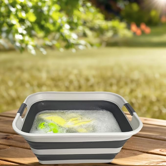 SMMART Collapsible Plastic Laundry Basket with Handle/Foldable Pop Up Storage Hamper/Portable Laundry Organizer-Space Saving Washing Tub/Household Storage Supplies (Grey/Steel Grey, 42L (Set of 2)) - Image 3