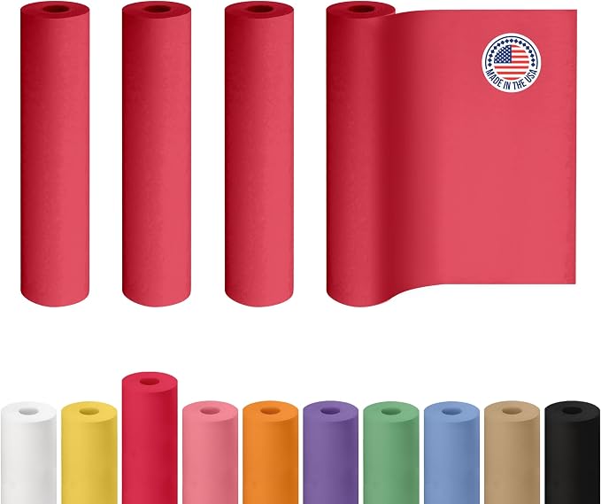 24" x 1200" (100 ft) Red Kraft Paper Roll, Pack of 4 - USA-Made Quality Craft Paper for Gift Wrapping, Kids' Arts & Crafts, School Projects - 100% Recycled, 50 lb Natural Material by IDL Packaging by IDLPackaging