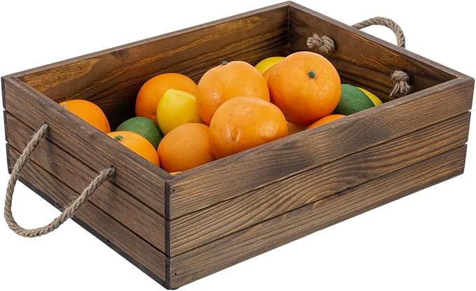 MyGift 15 Inch Rustic Wood Storage Box, Farmhouse Crate with Handles | Open-top design stores small blankets, toys, books, décor, and household essentials while rope handles allow easy carrying - Image 4