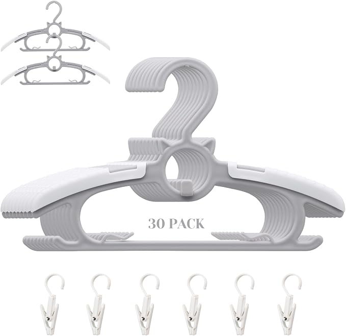 Baby Nursery Closet Hangers,30Pack Space Saving Kids Hanger Grey | Non-Slip Toddler Clothes Hangers,11-14" Adjustable Plastic Infant Hangers for Girl Boy Toddler Kids Child. by Gencuoir