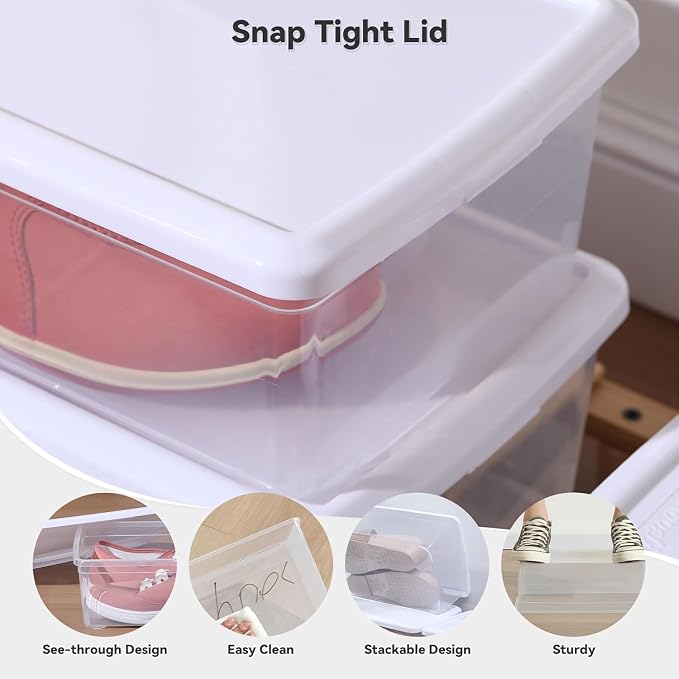 novelinks 8 Pack 6QT Plastic Storage Bins with Lids, Shoe Boxes (White) | Clear Shoe Storage Boxes, Shoe Boxes Clear Plastic Stackable, Shoe Bins, Shoe Containers, Craft Organizers and Storage - Image 3