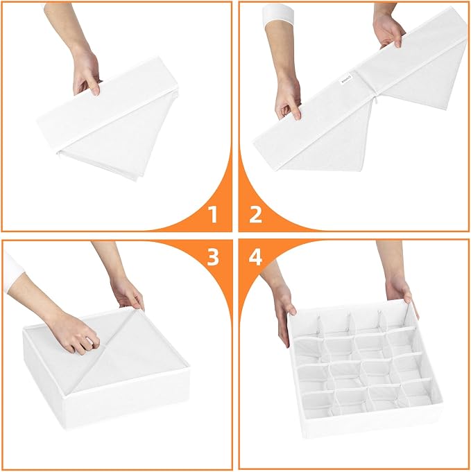 Drawer Organizer - 6 Set Clothes Organizer for Closet & Bedroom - 90 Cells Bins for Sock, Underwear, Bra, Baby Clothes - Washable & 10xDurable than Non-Woven Fabric (White) - Image 7