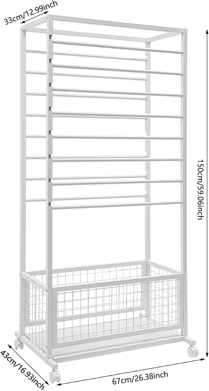 Floor Standing Ribbon Storage Organizer, 16-Layer Iron Rolling Ribbon Holder Organizer Rack with Bottom Basket, Wrapping Paper Holder, Slim Ribbon Storage Rack for Flower Shop,Craft Room H: 60inch - Image 4