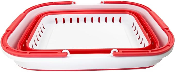 SAMMART 26L (6.8 Gallons) Collapsible Plastic Laundry Basket with Handle-Foldable Pop Up Storage Basket with handle (White/Coral Pink) - Image 3