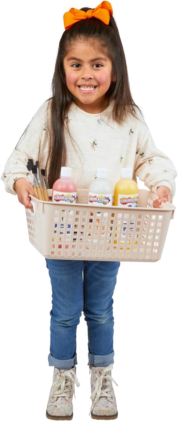 Really Good Stuff Large Plastic Storage Baskets with Handles, Boho Colors | 13.75" x 9.75" x 5", for Books & Supplies, Organize Classroom & Home - Image 8