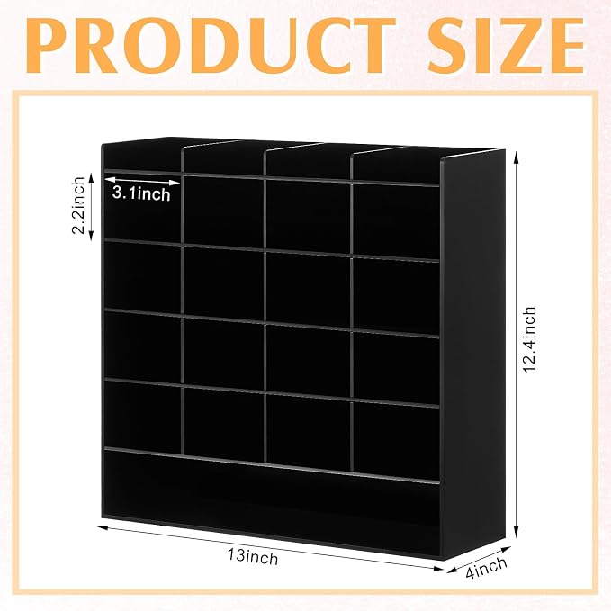 MotiMind Acrylic Pen Organizer Storage for 250 Markers Vertical Marker Organizer Acrylic Pen Display Holder for Office Desk Desktop Stationery Pencil Storage, Black, 13 x 4 x 12.4 Inch - Image 2