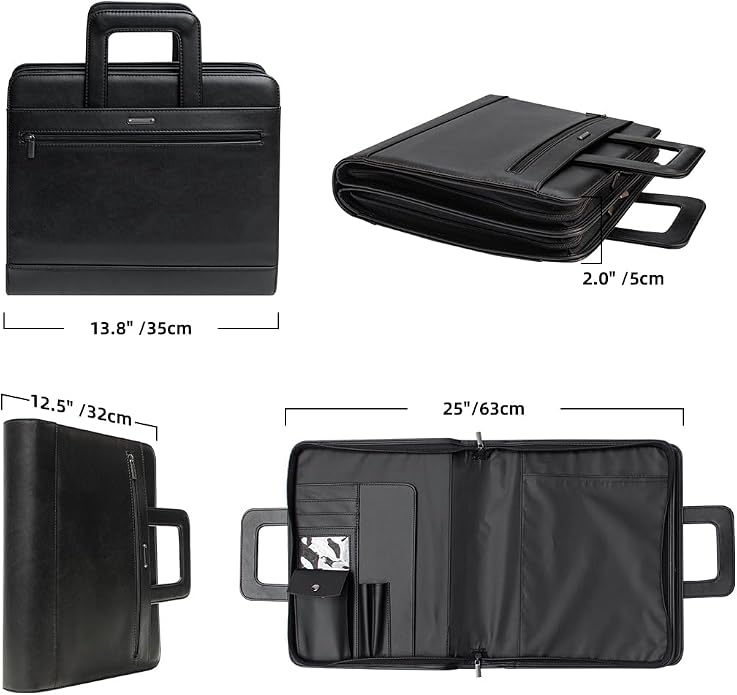 14" Laptop Briefcase, Vegan Leather Portfolio with Zipper Compartments x 2, A4 Papers Holder Padfolio Organizer - Image 5