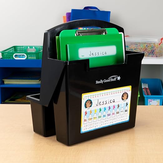Really Good Stuff Easy to Clean On-The-Go Caddy Super-Sturdy with Handle | Wipe-Clean Plastic, Durable, Black, Glossy, Insert Mount, Classroom Supplies, Handy Organizer for Kids, Sturdy Handle - Image 2