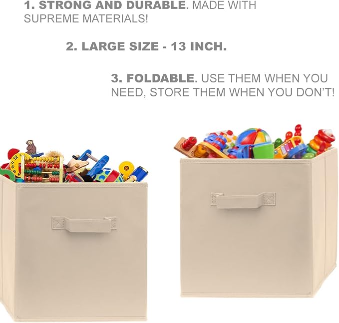 13 Inch Cube Storage Bins - 2 Pack - Large, Dual Handles, Foldable | 13x13 Fabric Bins for Organizing Closet, Clothes and Toys - Image 7