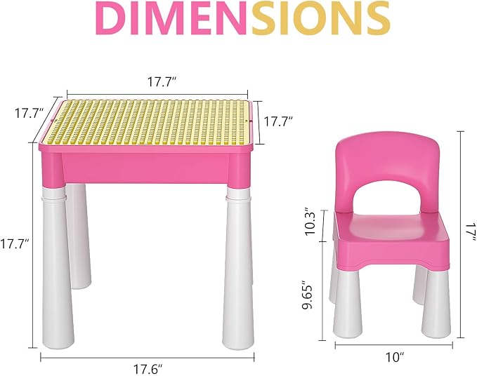 burgkidz Toddler Building Table Set: 1 Chair 128 Blocks 4 Storage Bin Pink | Leakproof top sand/water. Sturdy ABS, smooth edges. 4 storage bins (1/leg) & 128 bricks. Ideal 3+ yrs. Great gift - Image 6