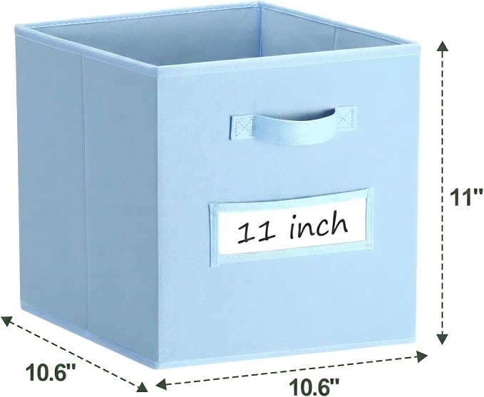 Storage Bins,11" Cube Storage Bin with Labels,10pcs,Pastel Blue | Fabric Storage Cubes for Shelves,11 Inch storage cube bins with 10 Labels Window Cards & a Pen. - Image 3