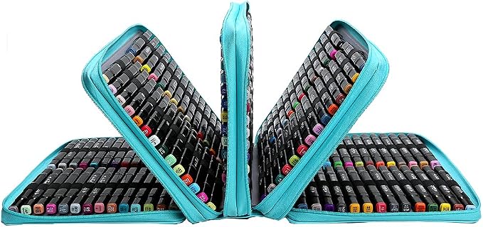 Marker Pen Organizer Case 224 Slots w/Handle & Shoulder Strap | 4-Layer Zipped Pencil Pouch PU Leather w/Open Front pocket for Gel Pen Markers to Artists, Painters - Image 2