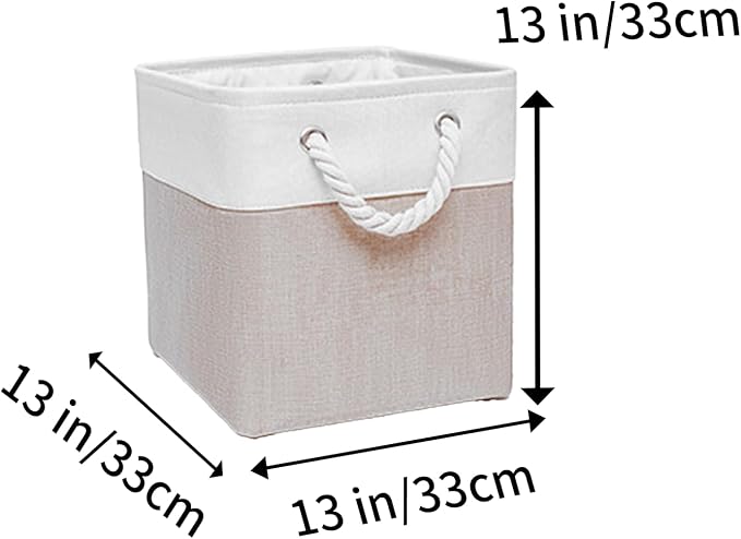 Fabric Storage Cubes 13 x 13, Collapsible Storage Bins for Shelf Baskets, Cube Storage Organizer White Beige Bins with Cotton Handles,Foldable Storage Bin box,Cube Storage Bin 6 Pack - Image 6