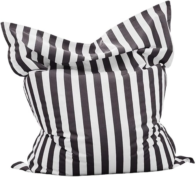 Outdoor Bean Bag Cover for Pool Side (No Filler) Waterproof Beanbag Lounge Chair Sqaure Large Beach Bean Bag Replacement Pouf Oxford Couch Sofa for Adults Swimming Pool Outside (Dark Grey-Stripe) by SXBCyan