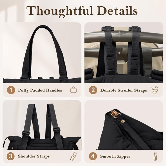 MOMINSIDE Diaper Bag Tote with Changing Station Convertible Diaper Bag Backpack Tote pañaleras para bebe Large Baby Bag, Hospital Bag Mommy Bag Travel Diaper Bag for Mom, 16 Pockets, Black - Image 7
