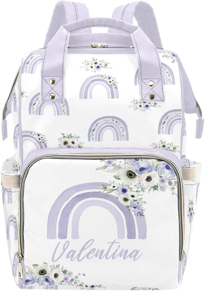 Purple Rainbow Personalized Baby Diaper Bag – Custom Name Waterproof Nappy Backpack with Multi Compartments – Stylish Gift for Mom, Dad, Baby Shower & Outdoor Travel by Unknown