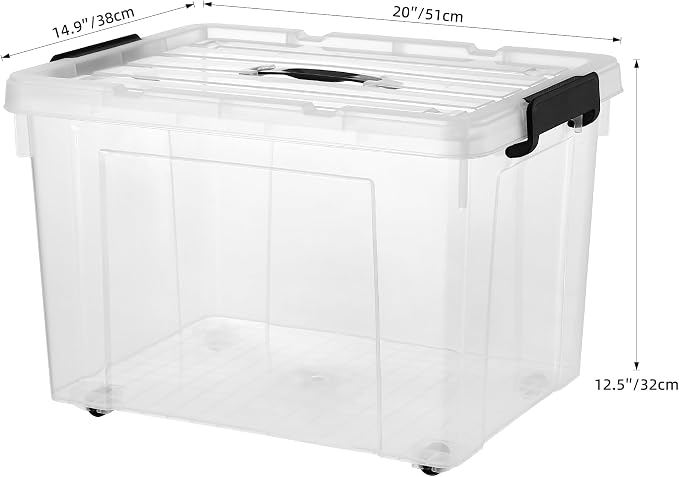 2 Packs 84 Quarts Heavy Duty Storage Bins with Wheels Lids, Plastic Storage Containers - Locking Lid, Stackable Clear Bins for Garage/Closet (2, 84 Qt.) - Image 7