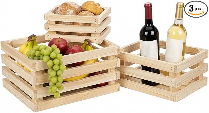 Oairse Set of 3 Nesting Wooden Storage Crates - Rustic Wooden Storage Crates for Display Wood Container Boxes Wood Baskets for Farmhouse Flower Stand Display Rack for Shops or Exhibitions Home Decor by Oairse
