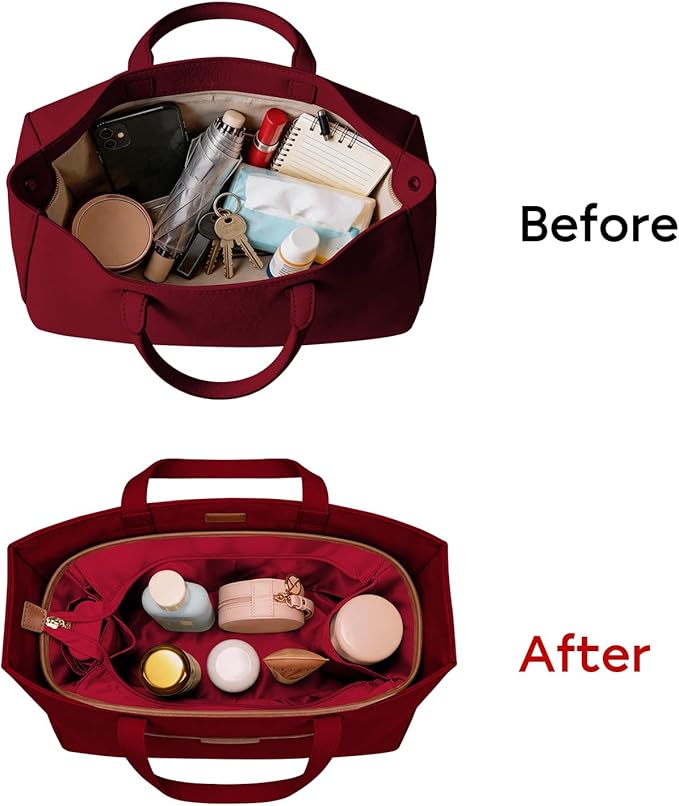 GIVLEFLY Purse Organizer Insert for Tote Bag, 12.99 Inch Satin Bag Organizer with Zipper Pocket, Multi Pocket Handbag Organizer - Image 6