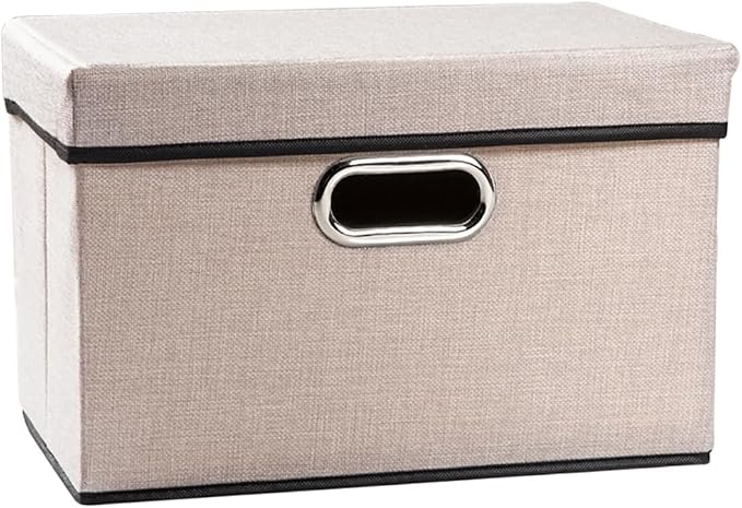 Foldable Storage Bin with Lid [1-Pack] Linen Fabric Decorative Storage Box Organizer Container Basket Cube with Handles Divider for Closet Office Living Room Light Grey(14.9x9.8x9.8) by Prandom