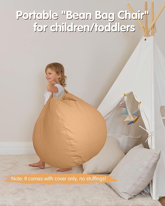 Aubliss Stuffed Animal Bean Bag Storage Chair (Solid Khaki, Large (38'')) - Image 5