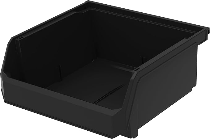 Medium-Wide Stackable Plastic Storage Bins, 4-Pack, Black | Open-Front Stackable Bins For Garage, Pantry, Closet & Office, 11"L X 11"W X 5"H, Nests When Empty, Durable Plastic - Image 6