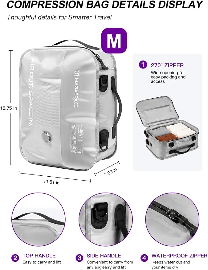 Vacuum Seal Bags for Travel with Pump, 24L Waterproof Packing Cube Compression Bag for Carry On Suitcase & Backpack - Image 5