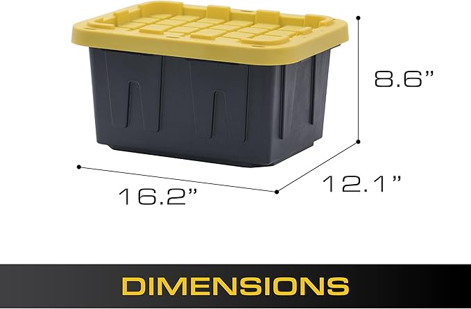 BLACK & YELLOW 5-Gallon Stackable Plastic Storage Bins with Lids, 4 Pack | Small heavy-duty storage totes for garage, closet, classroom & home organization, 8.6H x 12.3W x 16.4D, Black & Yellow, - Image 4