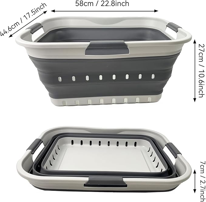 SAMMART 42L (11 gallon) Collapsible Plastic Laundry Basket - Foldable Pop Up Storage Container/Organizer - Portable Basket - Space Saving Hamper/Basket (2, Grey/Steel Grey) - Image 2