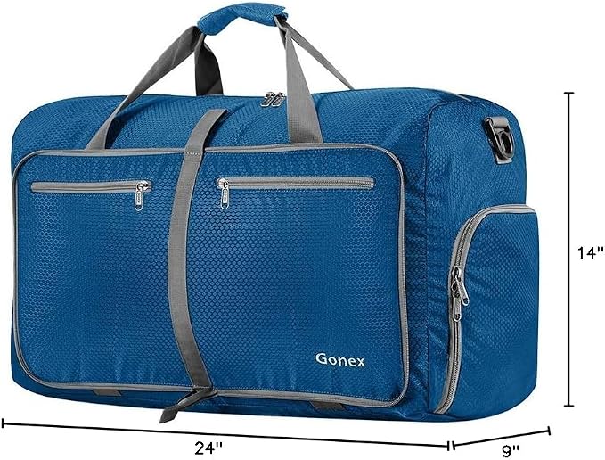 Gonex 60L Foldable Travel Duffle Bag with Shoe Compartment, Lightweight | 210D Nylon, Water-Repellent, Folds Compact, Multiple Pockets, Luggage Sleeve, Weekend Trips & Camping, Deep Blue - Image 10